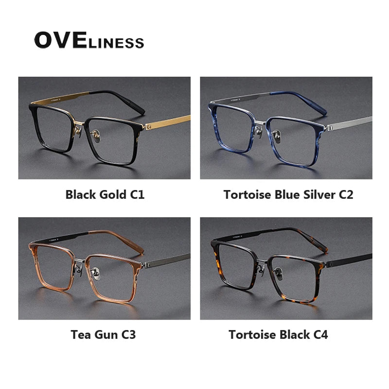 Oveliness Unisex Full Rim Square Screwless Acetate Titanium Eyeglasses 80986 Full Rim Oveliness