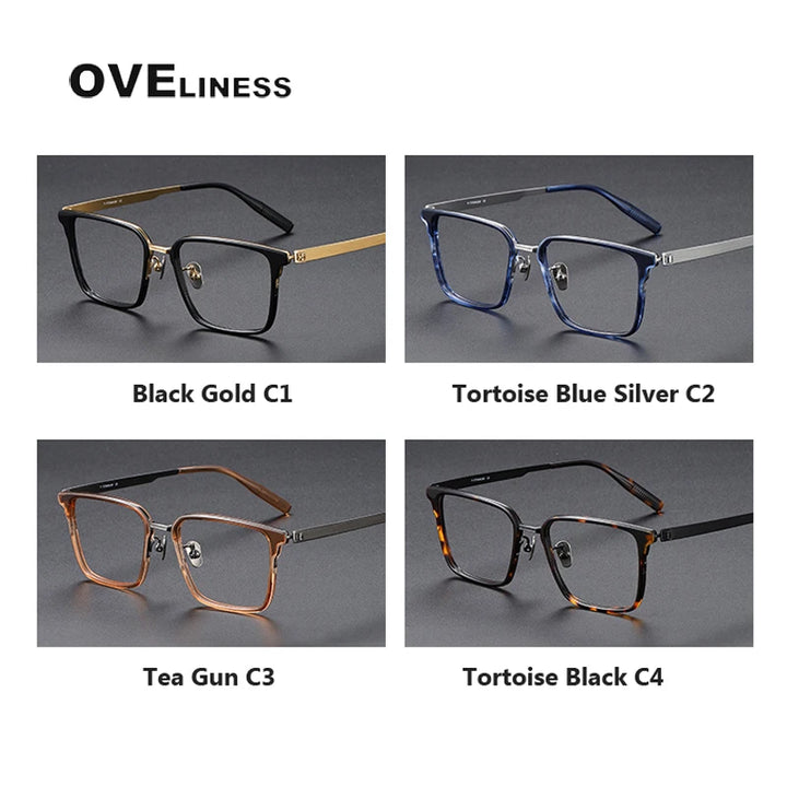 Oveliness Unisex Full Rim Square Screwless Acetate Titanium Eyeglasses 80986 Full Rim Oveliness