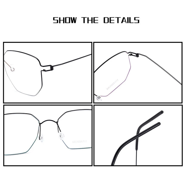Black Mask Unisex Full Rim Irregular Polygon Screwless Titanium Eyeglasses 14020 Full Rim Black Mask