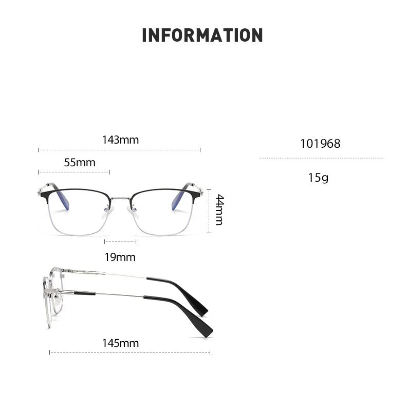 Cubojue Men's Full Rim Square Titanium Reading Glasses 101979 Reading Glasses Cubojue   