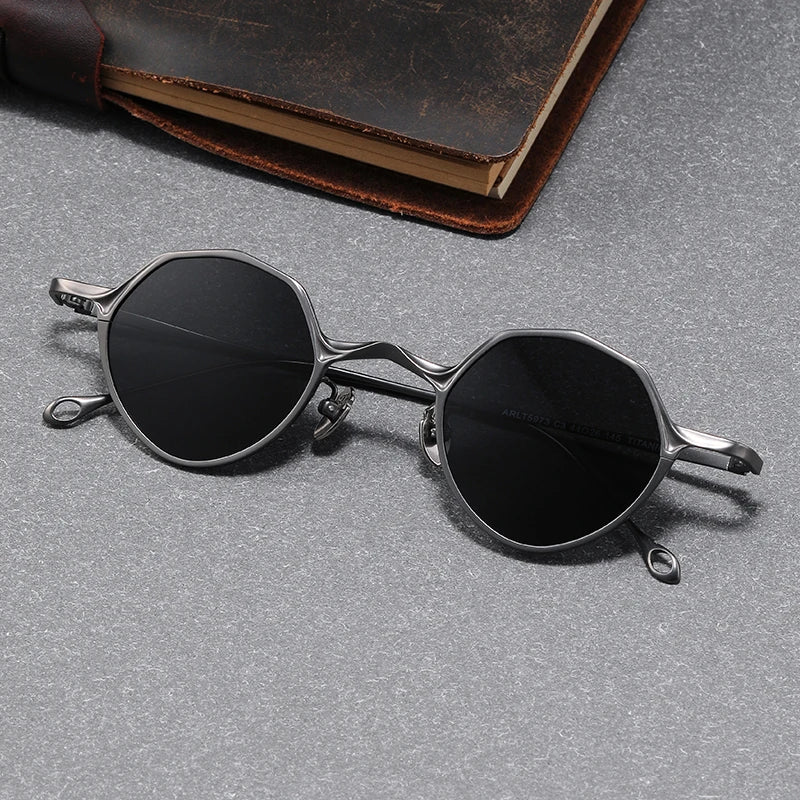 Black Mask Unisex Full Rim Polygon Titanium Polarized Sunglasses S5973 Sunglasses Black Mask Gun Gray black