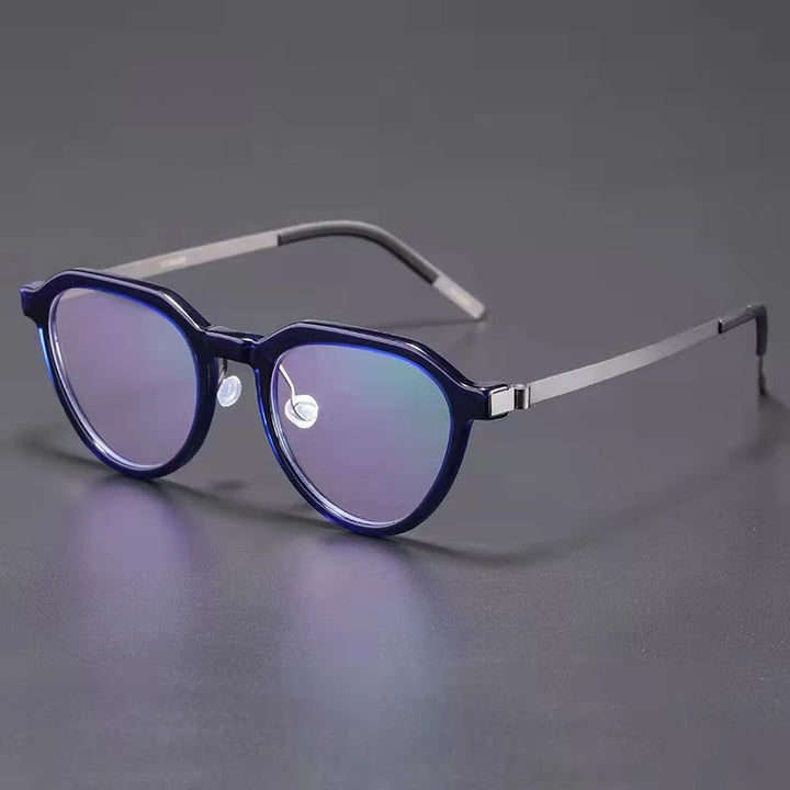 Aimee Women's Full Rim Flat Top Oval Acetate Titanium Eyeglasses 81046 Full Rim Aimee Blue