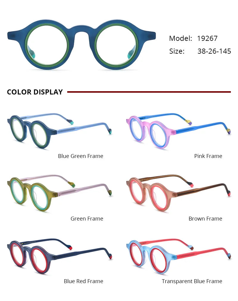 Nobler Unisex Full Rim Round Frosted Acetate Eyeglasses 19267 Full Rim Nobler