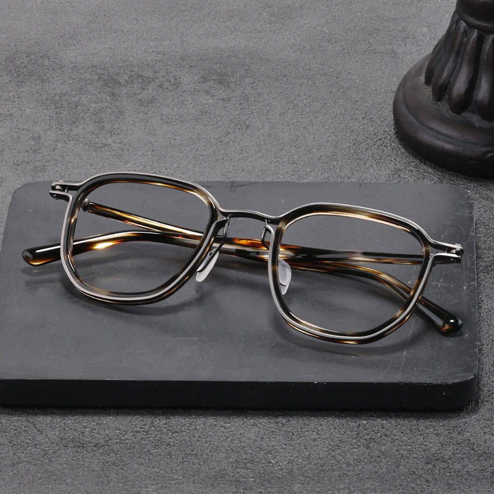 Black Mask Unisex Full Rim Big Square Titanium Acetate Eyeglasses 25865