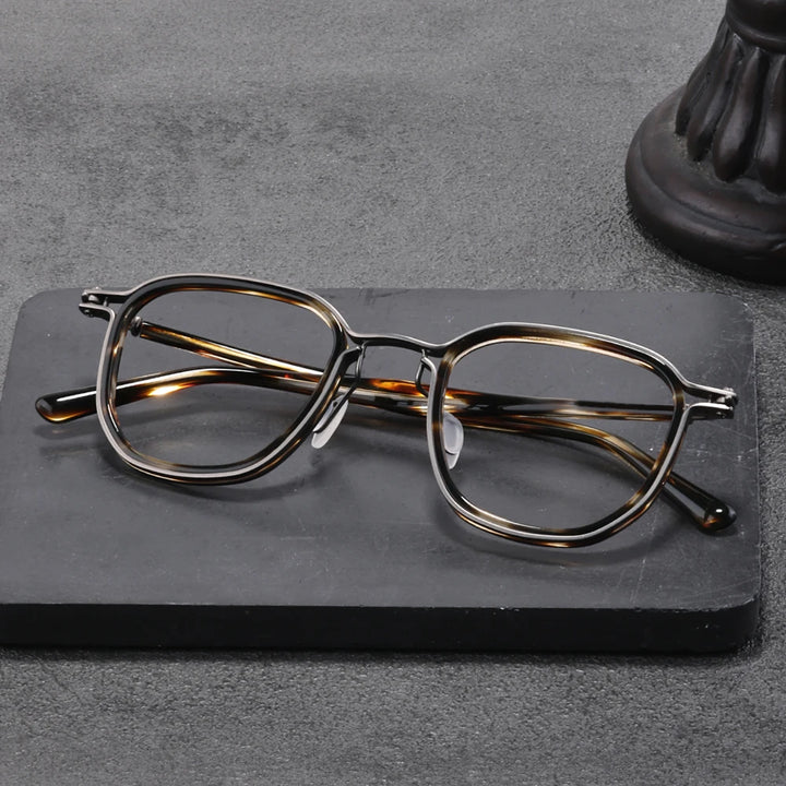 Black Mask Unisex Full Rim Big Square Titanium Acetate Eyeglasses 25865