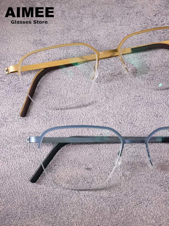 Aimee Unisex Semi Rim Oval Screwless Titanium Eyeglasses 7423 Semi Rim Aimee