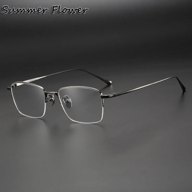 Summer Flower Unisex Semi Rim Polygon Square Titanium Eyeglasses 52145