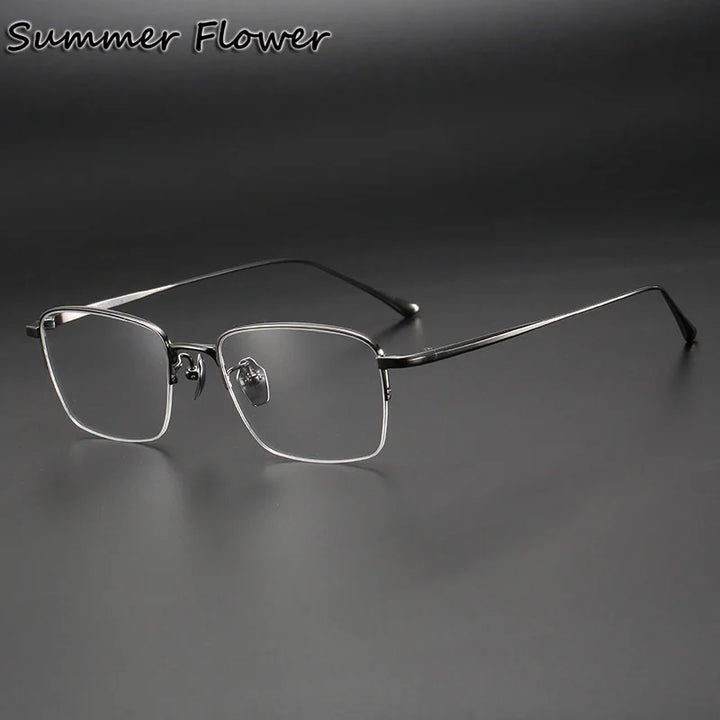 Summer Flower Unisex Semi Rim Polygon Square Titanium Eyeglasses 52145