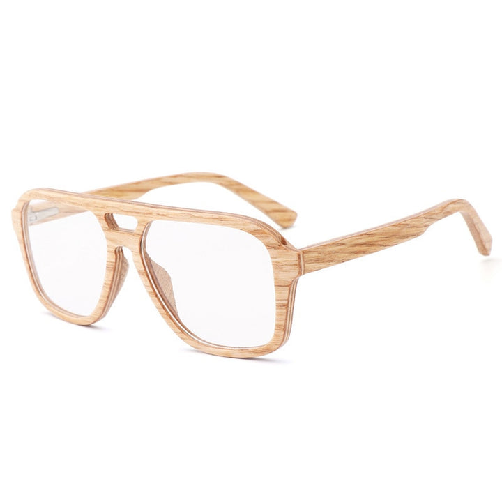Hdcrafter Men's Full Rim Oval Double Bridge Wood Eyeglasses 5623 Full Rim Hdcrafter Eyeglasses Oak frame