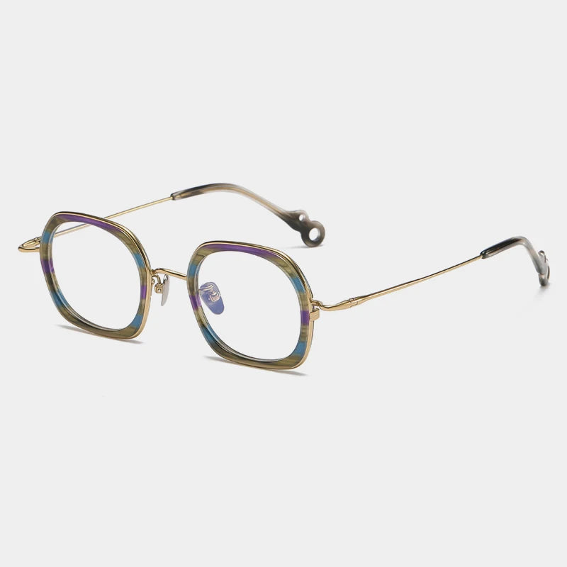 Gatenac Unisex Full Rim Square Acetate Titanium Eyeglasses Gxyj1159 Full Rim Gatenac Striped Gold