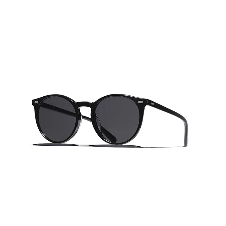 Hewei Women's Full Rim Round Acetate Sunglasses 0014 Sunglasses Hewei black as picture