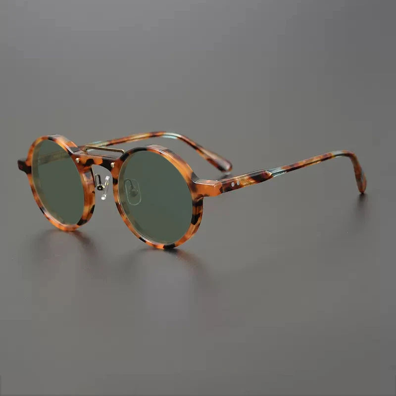 Gatenac Unisex Full Rim Round Polarized Acetate Sunglasses Mo11 Sunglasses Gatenac Tortoiseshell Green