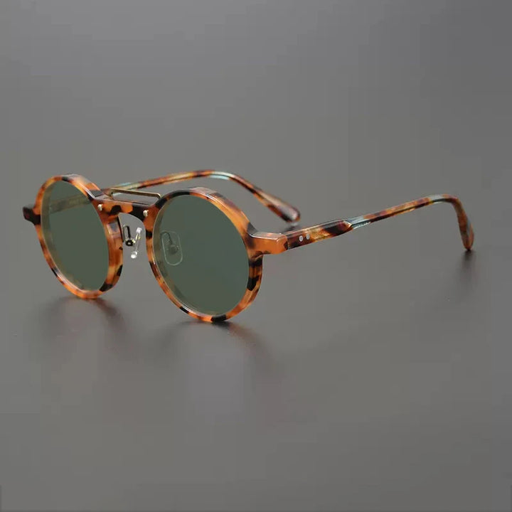 Gatenac Unisex Full Rim Round Polarized Acetate Sunglasses Mo11 Sunglasses Gatenac Tortoiseshell Green