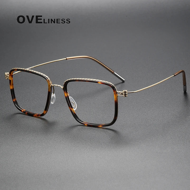 Oveliness Unisex Full Rim Square Screwless Acetate Titanium Eyeglasses 80890 Full Rim Oveliness tortoise gold  