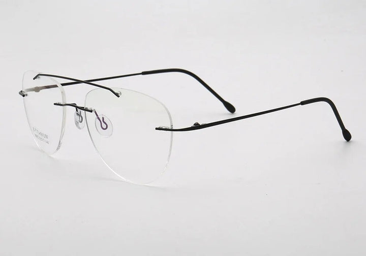 KatKani Unisex Rimless Round Double Bridge Titanium Alloy Eyeglasses R002 Rimless KatKani Eyeglasses Black  