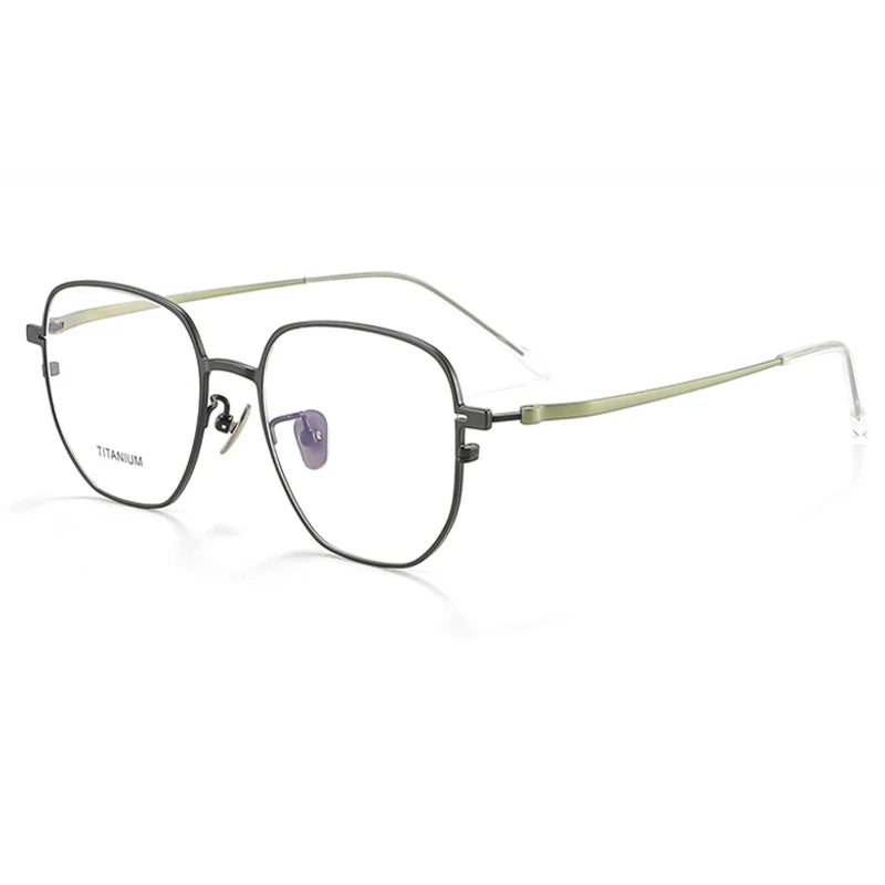 Aror Unisex Full Rim Polygon Square Titanium Eyeglasses 47813 Full Rim Aror Black Green