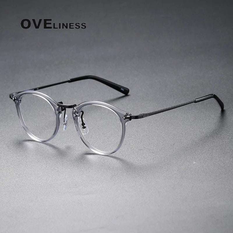Oveliness Unisex Full Rim Round Acetate Titanium Eyeglasses C805 Full Rim Oveliness grey
