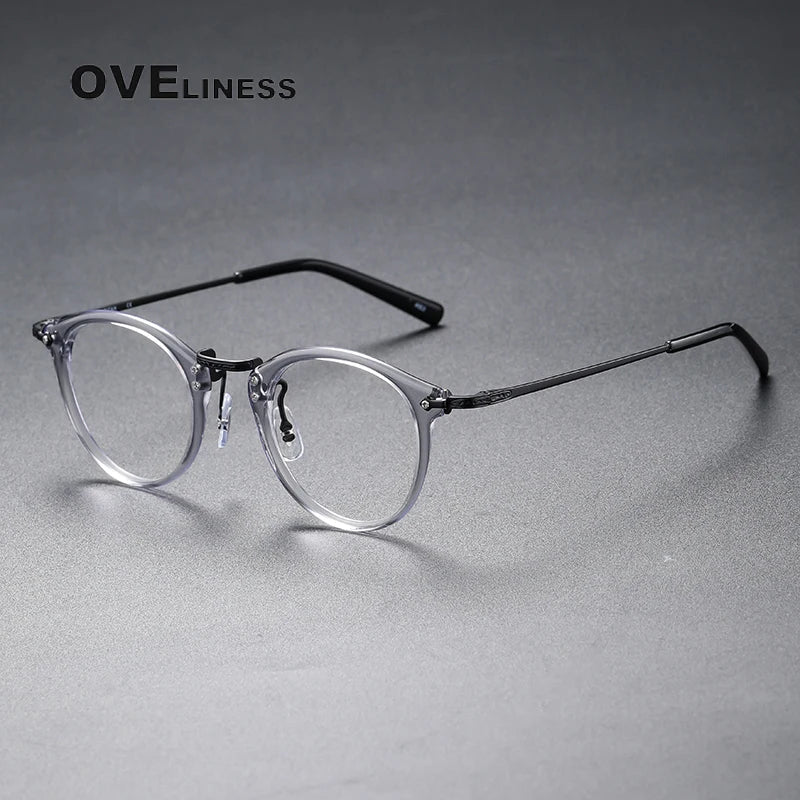 Oveliness Unisex Full Rim Round Acetate Titanium Eyeglasses C805 Full Rim Oveliness grey  
