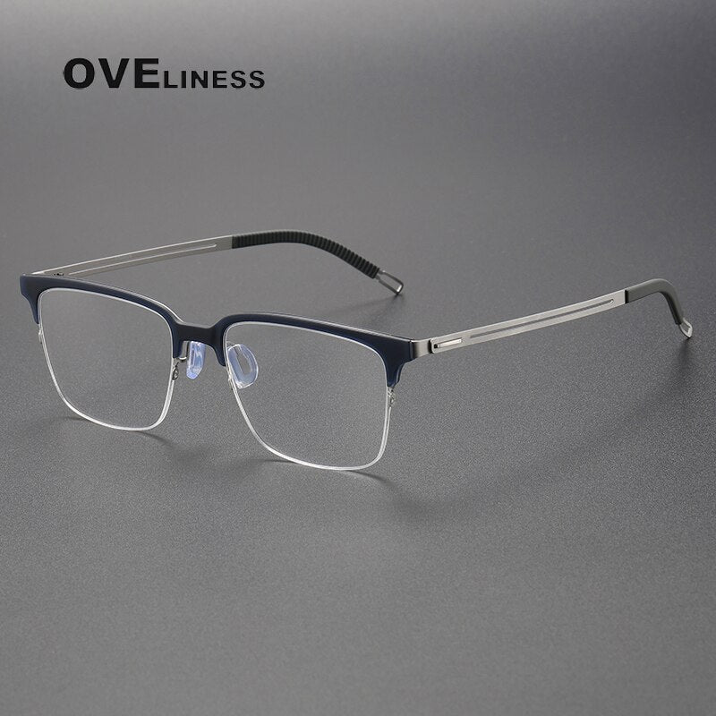 Oveliness Unisex Full Rim Square Screwless Titanium Eyeglasses 8202312 Full Rim Oveliness blue silver  