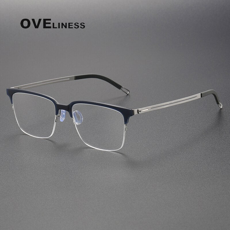 Oveliness Unisex Full Rim Square Screwless Titanium Eyeglasses 8202312 Full Rim Oveliness blue silver