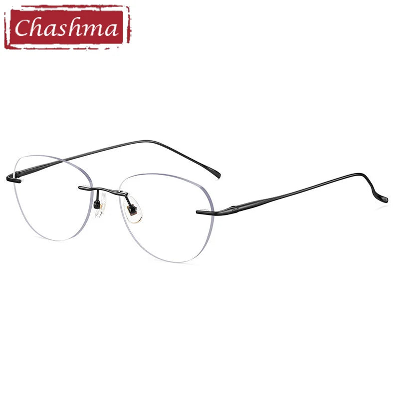Chashma Ottica Women's Rimless Polygon Titanium Eyeglasses 98925 Rimless Chashma Ottica Black