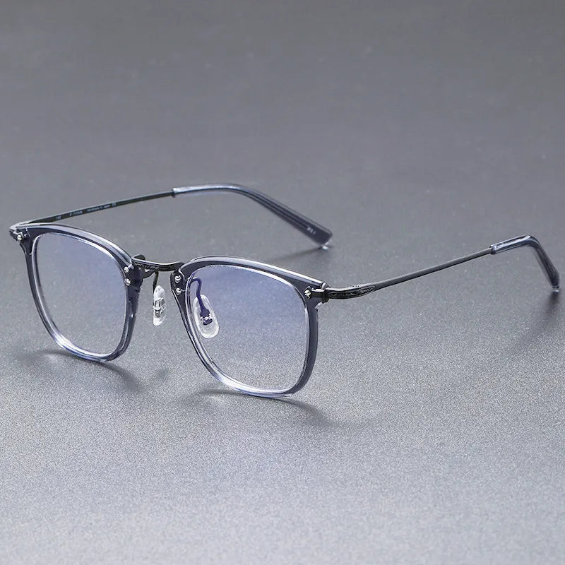 Black Mask Unisex Full Rim Square Titanium Acetate Eyeglasses G806 Full Rim Black Mask Clear-Gray