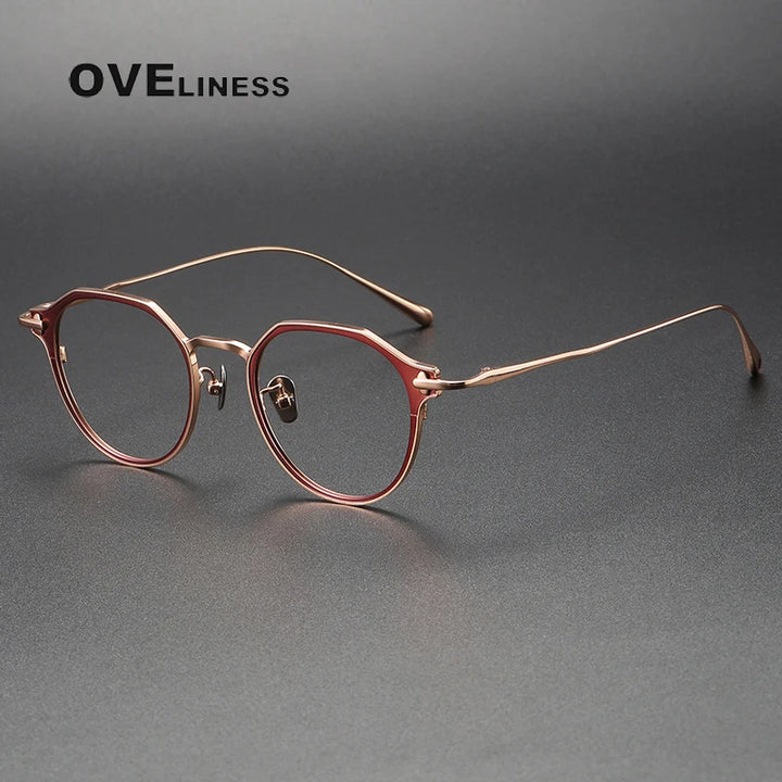 Oveliness Unisex Full Rim Polygon Titanium Eyeglasses 4821 Full Rim Oveliness red rose gold  
