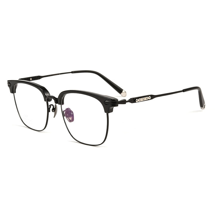 Yimaruili Men's Full Rim Square Titanium Eyeglasses J0062t Full Rim Yimaruili Eyeglasses Black  