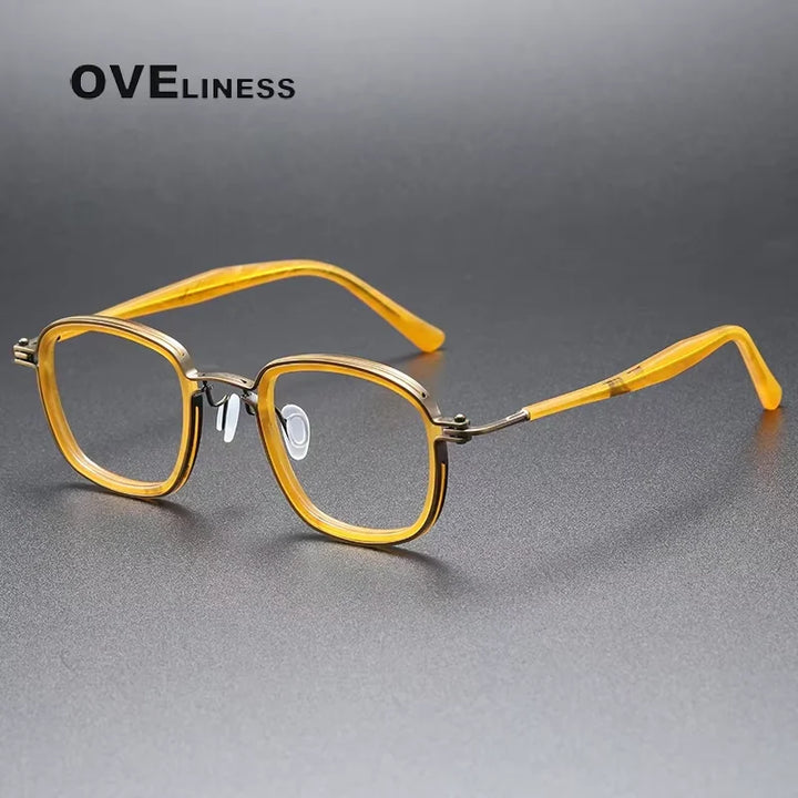 Oveliness Unisex Full Rim Square Acetate Titanium Eyeglasses 35863 Full Rim Oveliness yellow bronze