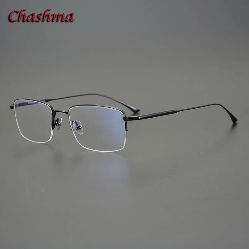 Chashma Ochki Men's Semi Rim Square Titanium Eyeglasses 1015 Semi Rim Chashma Ochki Black
