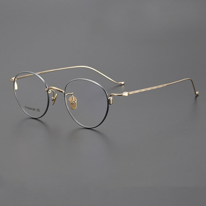 Gatenac Unisex Full Rim Round Titanium Eyeglasses Gxyj1051 Full Rim Gatenac Blue