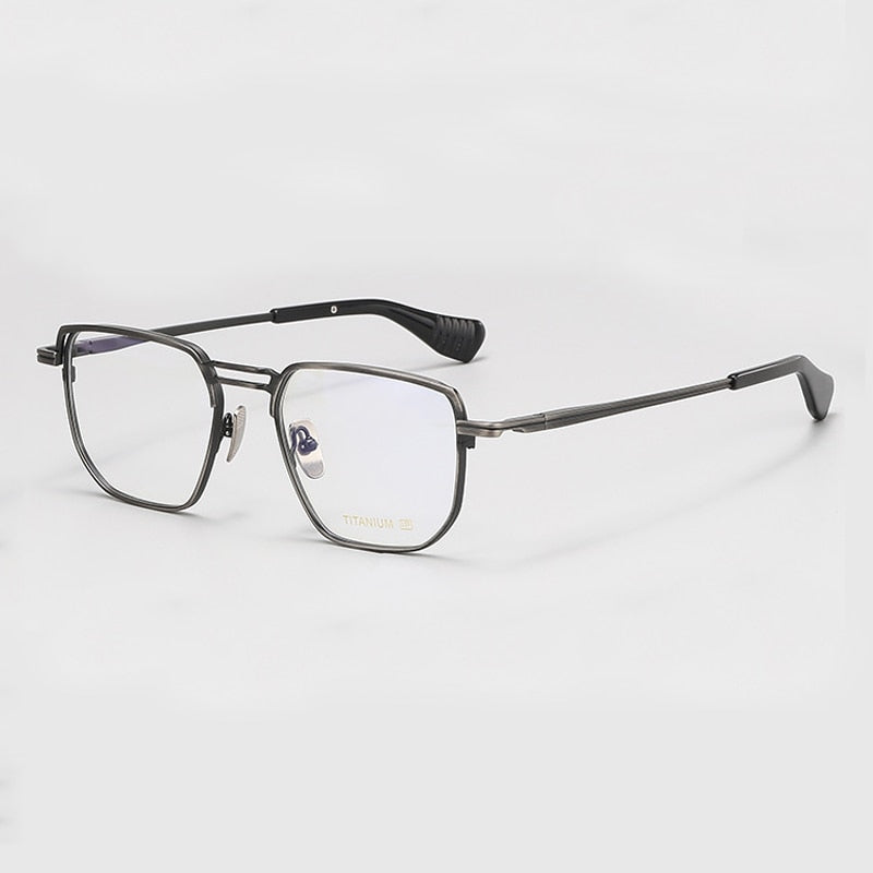 Gatenac Unisex Full Rim Big Square Double Bridge Titanium Eyeglasses Gxyj1068 Full Rim Gatenac Gun