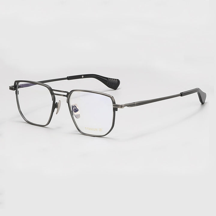 Gatenac Unisex Full Rim Big Square Double Bridge Titanium Eyeglasses Gxyj1068 Full Rim Gatenac Gun