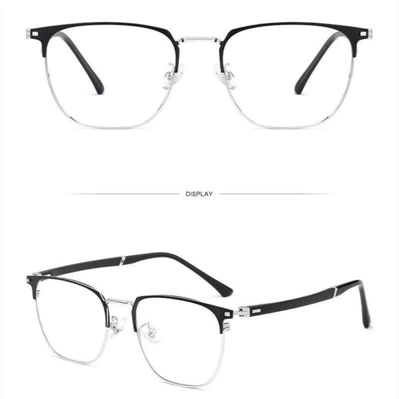 Kocolior Unisex Full Rim Square Titanium Alloy Hyperopic Reading Glasses 6120 Reading Glasses Kocolior Black Silver China 0