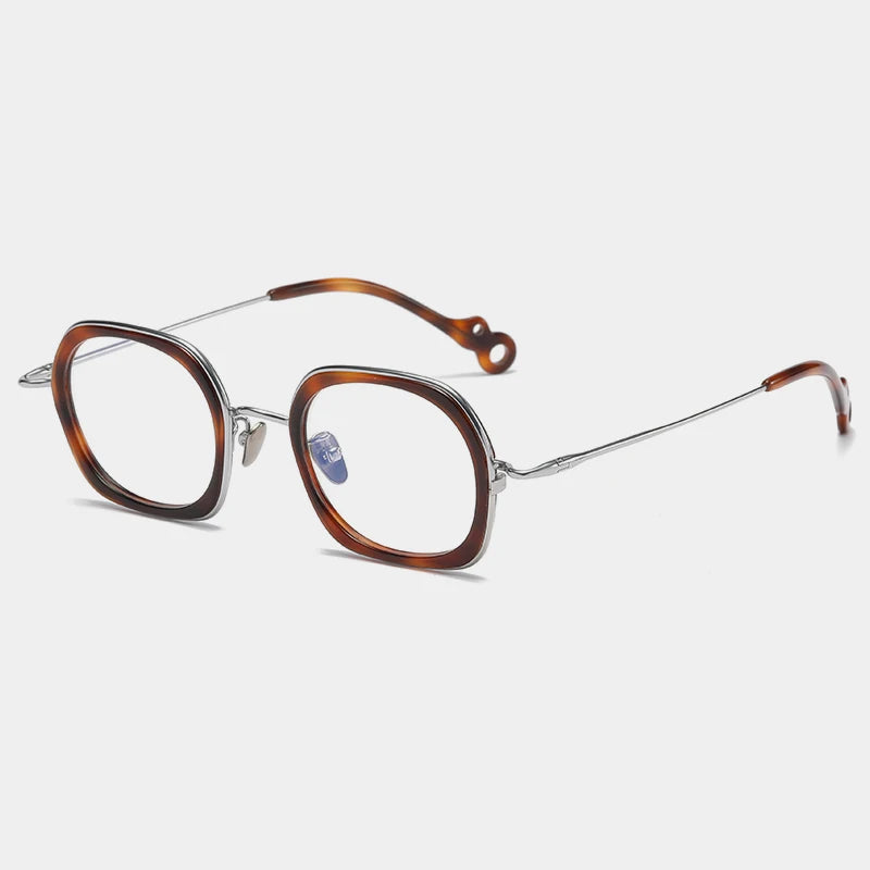 Gatenac Unisex Full Rim Square Acetate Titanium Eyeglasses Gxyj1159 Full Rim Gatenac Tortoiseshell Silver