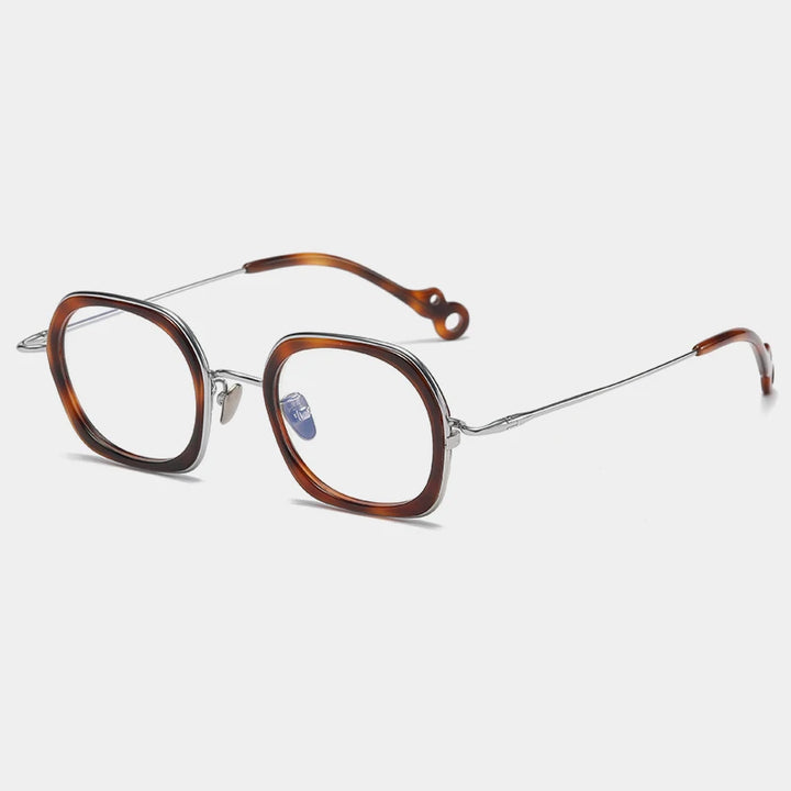 Gatenac Unisex Full Rim Square Acetate Titanium Eyeglasses Gxyj1159 Full Rim Gatenac Tortoiseshell Silver