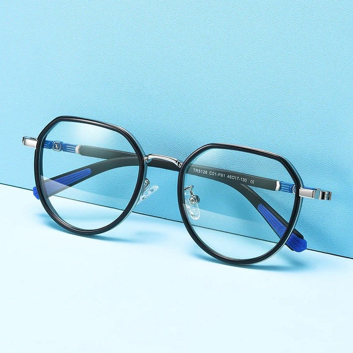 Vicky Youth Unisex Full Rim Flat Top Round Tr 90 Titanium Eyeglasses 5126 Full Rim Vicky