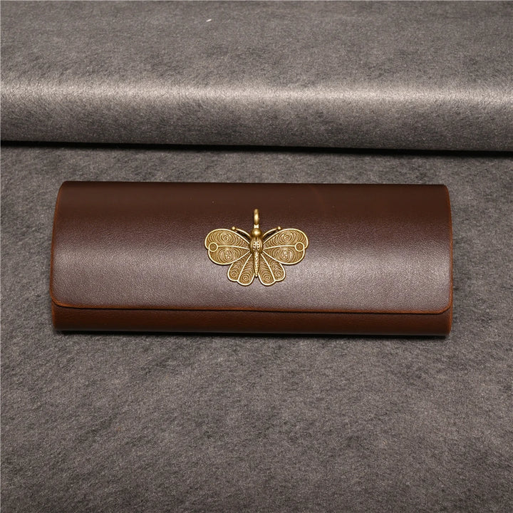 Cubojue Unisex Brown PU Leather Eyeglass Case Assorted Designs 1638 Case Cubojue Case big case butterfly