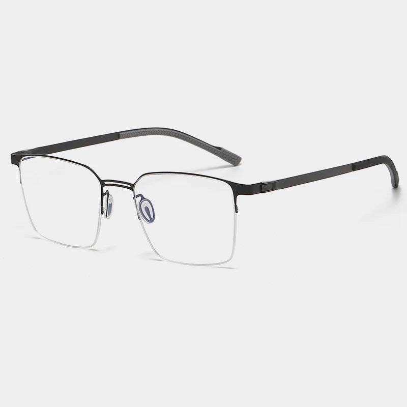 Gatenac Unisex Semi Rim Square Titanium Eyeglasses Gxyj1153 Semi Rim Gatenac Black