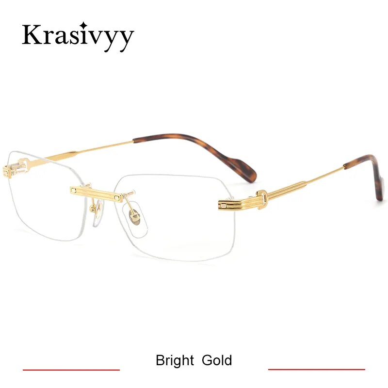 Krasivyy Men's Rimless Square Titanium Eyeglasses Kr0271s Rimless Krasivyy Bright  Gold CN 