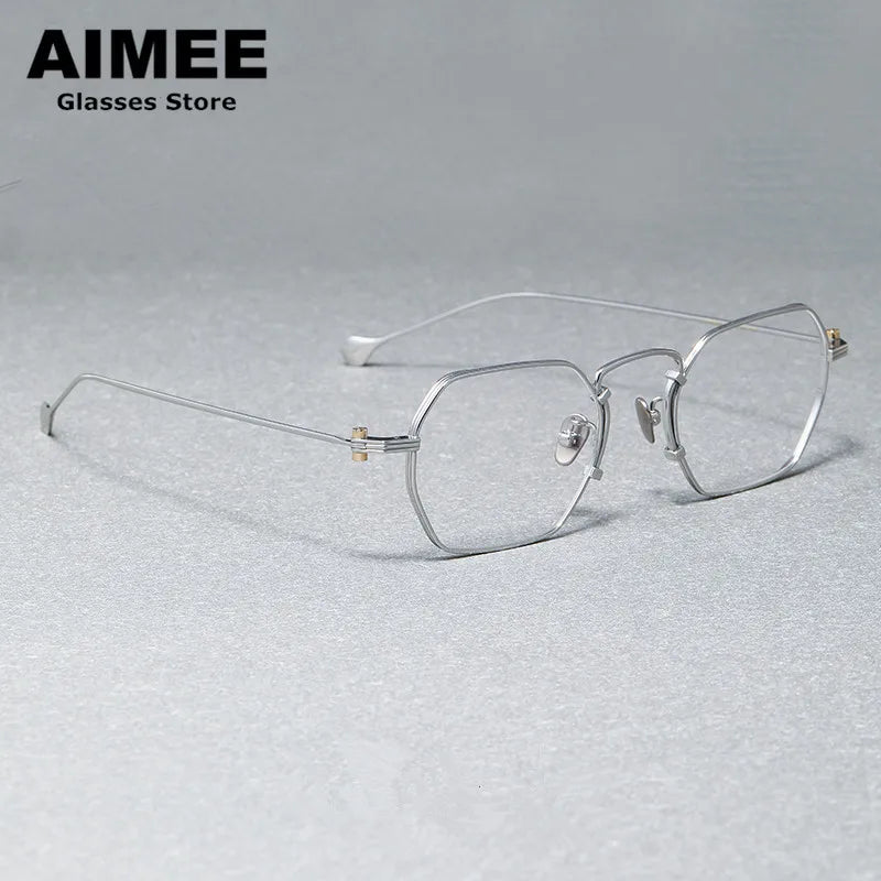 Aimee Unisex Full Rim Flat Top Polygon Titanium Eyeglasses 190069 Full Rim Aimee Silver-Golden