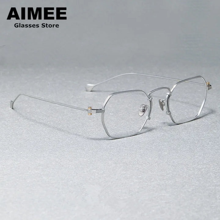 Aimee Unisex Full Rim Flat Top Polygon Titanium Eyeglasses 190069 Full Rim Aimee Silver-Golden