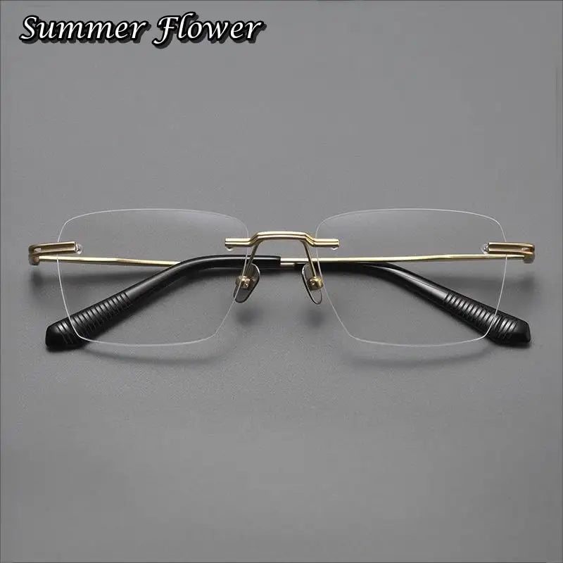 Summer Flower Men's Rimless Polygon Square Titanium Eyeglasses 80957