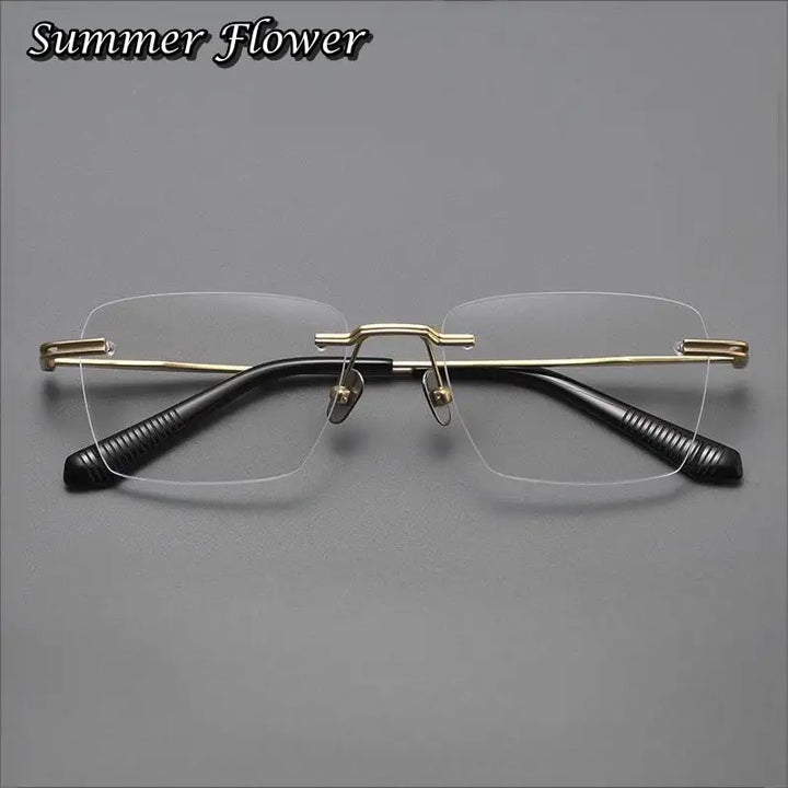 Summer Flower Men's Rimless Polygon Square Titanium Eyeglasses 80957