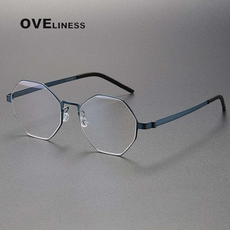 Oveliness Unisex Full Rim Polygon Titanium Eyeglasses 9609 Full Rim Oveliness blue  