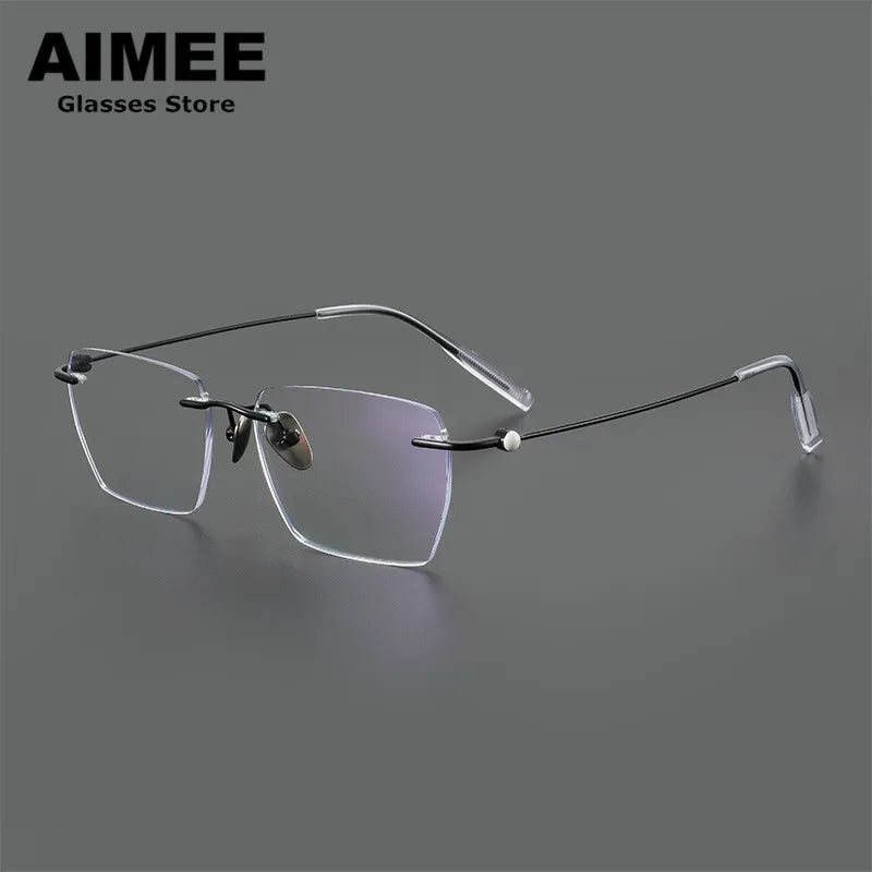 Aimee Men's Rimless Square Polygon Titanium Eyeglasses 14256 Rimless Aimee
