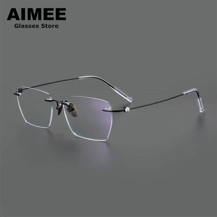 Aimee Men's Rimless Square Polygon Titanium Eyeglasses 14256 Rimless Aimee