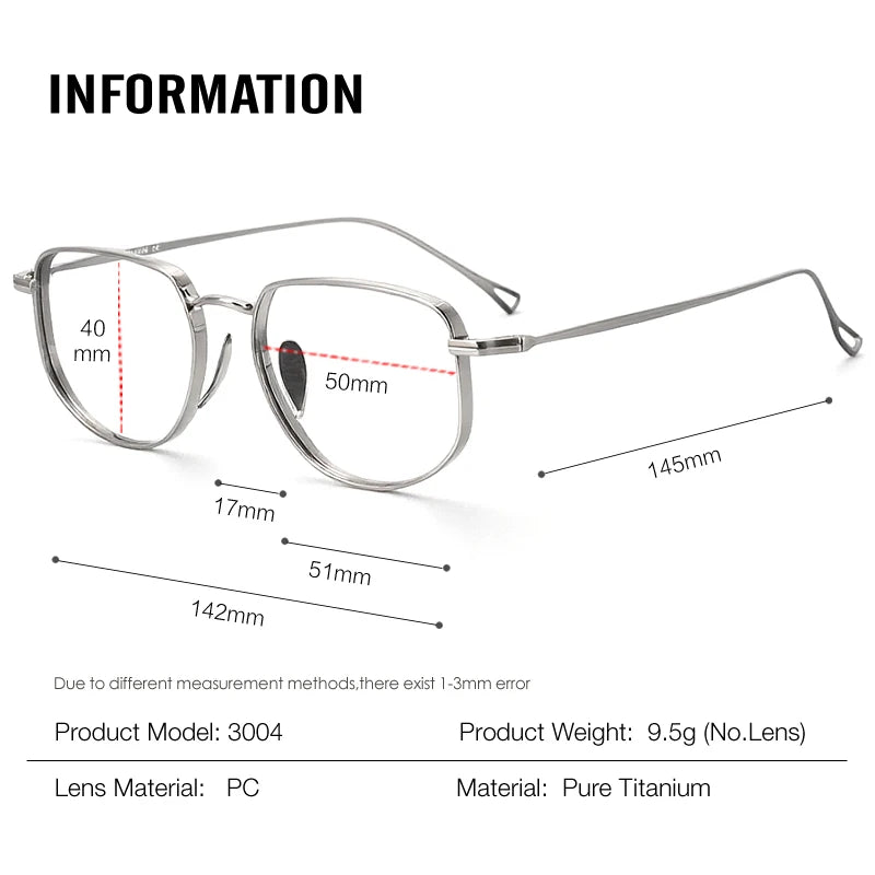 Muzz Unisex Full Rim Flat Top Oval Polygon Titanium Eyeglasses 73004