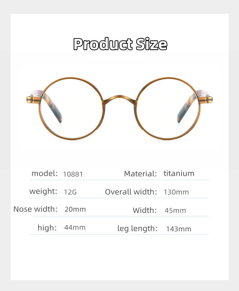 Kocolior Unisex Full Rim Small Round Titanium Hyperopic Reading Glasses 0881 Reading Glasses Kocolior
