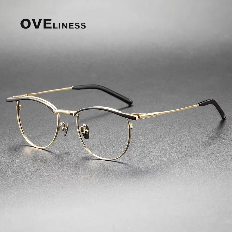 Oveliness Women's Full Rim Square Acetate Titanium Eyeglasses 71550 Full Rim Oveliness black gold